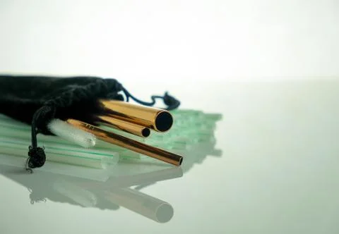 Conceptual of world issue on single use plastic against reusable steel straw. Foto stock