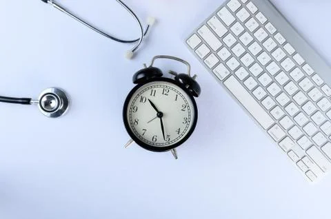 Conceptual,stethoscope on a white table Stock Photos