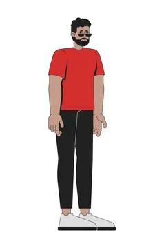 Concerned black man with beard and sunglasses in casual wear cartoon characte Stock Illustration
