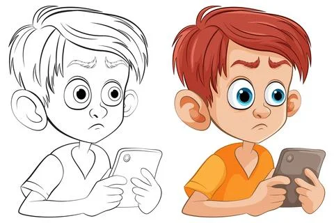 Concerned Boys with Digital Tablets Stock Illustration