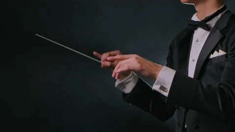 Concert of classical music under direction of an orchestra conductor. Man waves Video stock 170326795
