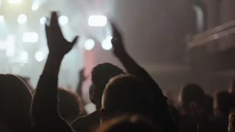 Concert Crowd Cheering and Clapping with Hands Up Stock Footage 334486166