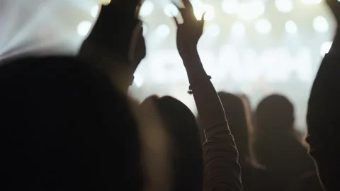 Concert Crowd Clapping and Cheering with Hands Up Stock Footage 334485860