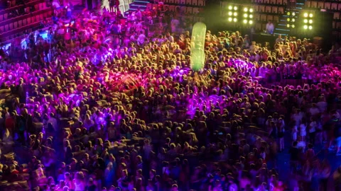 Concert Crowd Dancing in Arena, High-Angle Timelapse Stock Footage 342815429