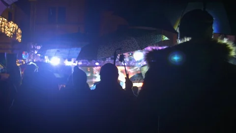 Concert crowd dancing  in the rain 4K Stock Footage 94541439
