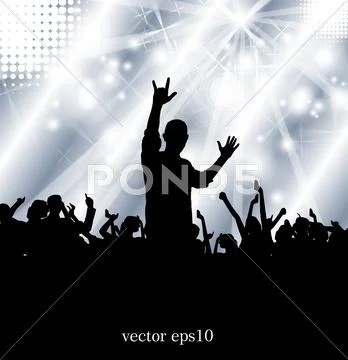 Concert crowd in front of stage. Vector illustration Stock Illustration