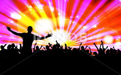 Concert crowd in front of stage. Vector illustration Stock Illustration