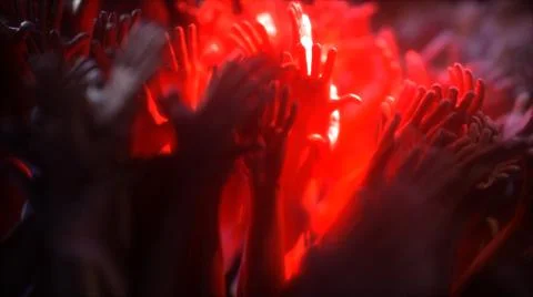 Concert Crowd hands dancing in red spot light Stock Illustration