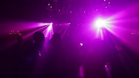 Concert dance club music 80' Disco Silhouette Dancing nightclub nightlife party Stock Footage