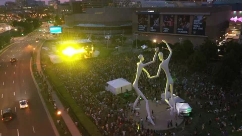 Concert at Denver's Performing Arts Center Sculpture Garden Stock Footage