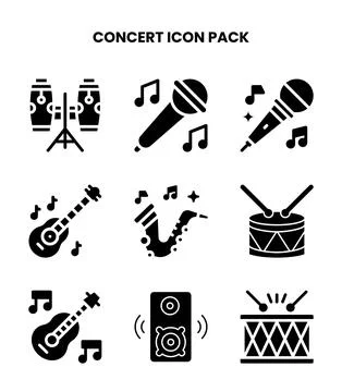 Concert Glyph Bundle Icons Pack Stock Illustration