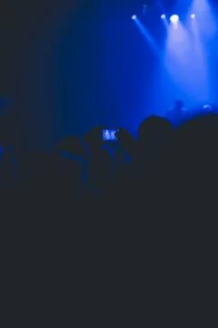 Concert goer taking photos with mobile of rock band. Stock Photos