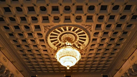 Concert Hall Opera. View of an empty theater with red seats and a balcony Stock Footage 119174767