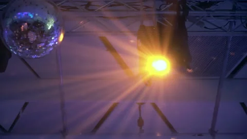 Concert light dynamic devices with disco balls Stockbeeldmateriaal 155940241