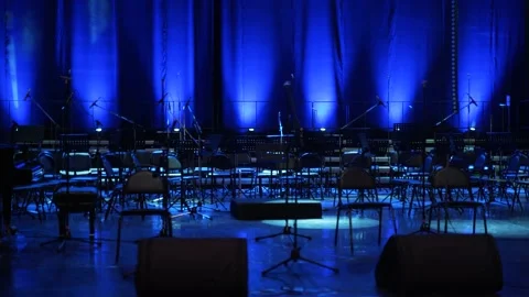 Concert light. Stage lighting background. A room and a stage without people. Stock Footage 221858749