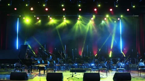 Concert light. Stage lighting background. A room and a stage without people. Stock Footage 221858821