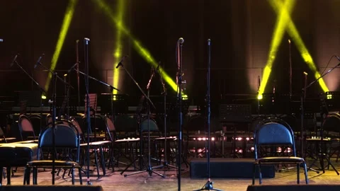 Concert light. Stage lighting background. A room and a stage without people. Stock Footage 221858829