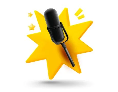 Concert microphone with explosion effect. 3d vector mobile application icon.. Stock Illustration