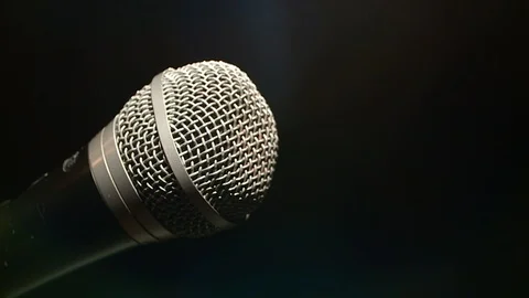 Concert microphone in the light of lanterns. Stock Footage 90101413