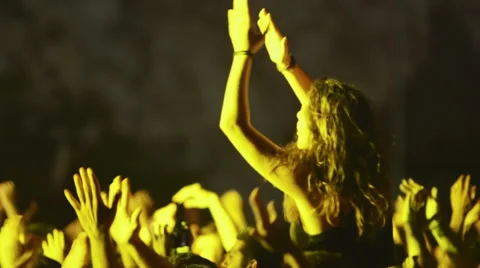 Concert people crowd fans woman on shoulders cheering clapping applauding 02 Stock-Footage