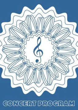 Concert program cover template with treble clef in abstract star shape, white Stock Illustration