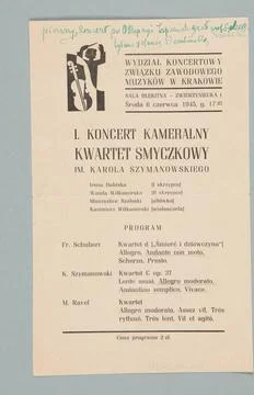 Concert program performed by a string quartet (in the program, among other... Stock Photos