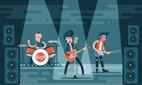 Concert of rock band on stage Stock Illustration