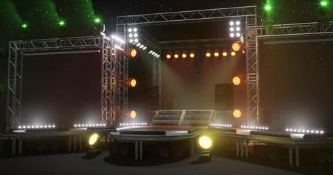Concert stage setup with bright lights and sound equipment for a live event Stock Illustration