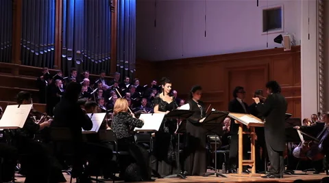 Concert Symphony Orchestra in the Great Hall of the Moscow Conservatory. Stock Footage 45147672