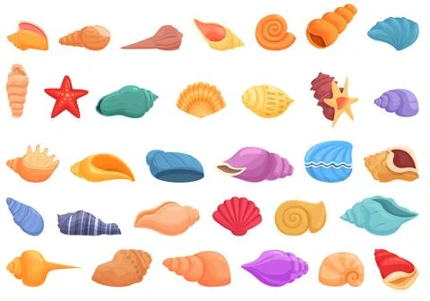 Conch icons set cartoon vector. Shell beach Illustrazione stock