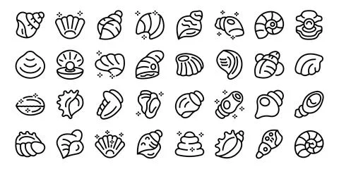 Conch icons set outline vector. Shell beach Stock Illustration