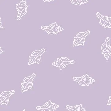 Conch sea shell beach line seamless pattern Stock Illustration