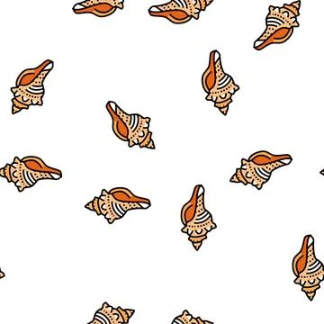 Conch sea shell beach vector seamless pattern Stock Illustration