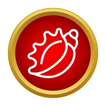 Conch shell outline icon in red gold circle 库存插图