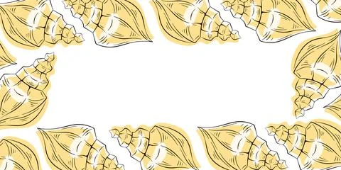 Conch undersea seashell border frame in flat style. Summer sea design for Stock Illustration