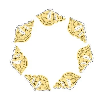 Conch undersea seashell wreath in flat style. Summer sea print for vacation Stock Illustration
