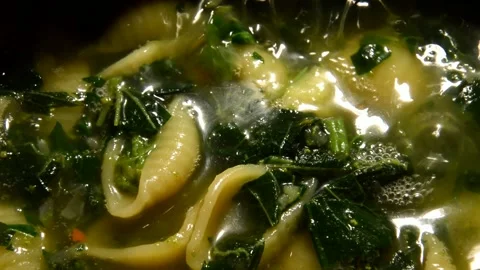 Conchiglie rigate pasta soup with nettle Видео 321342425