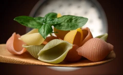 Conchiglie rigate on the spoon Stock Photos