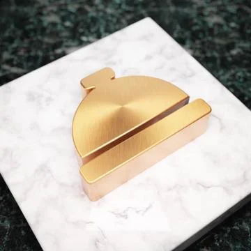 Concierge Bell icon. Bronze Concierge Bell symbol on white marble podium. Иллюстрация