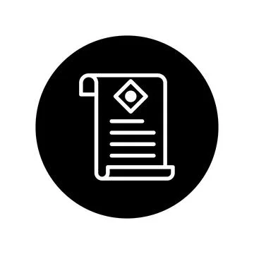 A concise icon representing a document scroll with a diamond-shaped emblem .. Stock Illustration