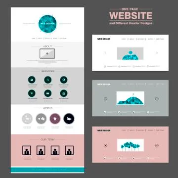 Concise one page website design template Stock Illustration