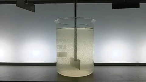 Conclusion of Second Stage Slow Mixing in Jar Test - Final Flocculation Video stock 326168299