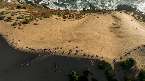 Concon Sand Dunes Sunset People Crowd Aerial Top-Down Flight Stock Footage 336536153