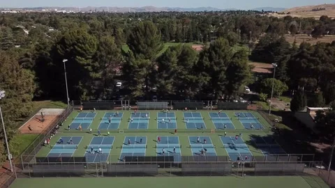 Concord, CA June 7, 2019 Willow Pass Community Park Pickleball Courts by Drone 動画素材 143352844