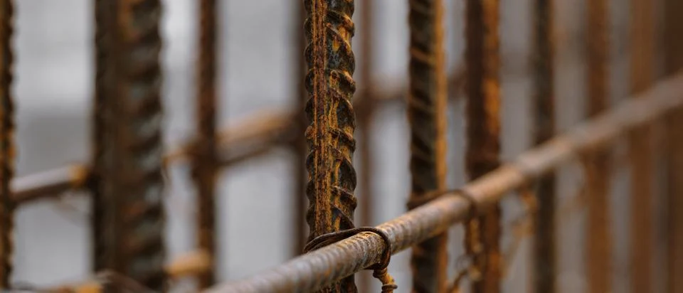 Concreate wall made with reinforcement on construction site, metal rods Stock Photos