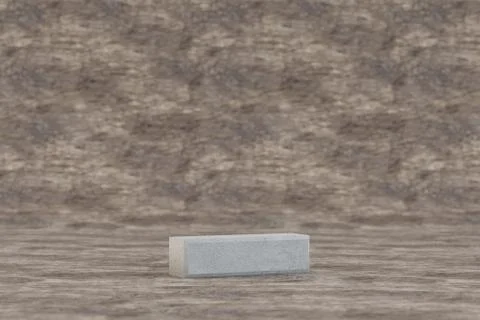 Concrete 3d dash symbol. Hard stone sign on wooden background. 3d rendered font Stock Illustration