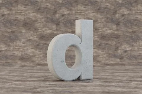Concrete 3d letter D lowercase. Hard stone letter on wooden background. 3d Stock Illustration
