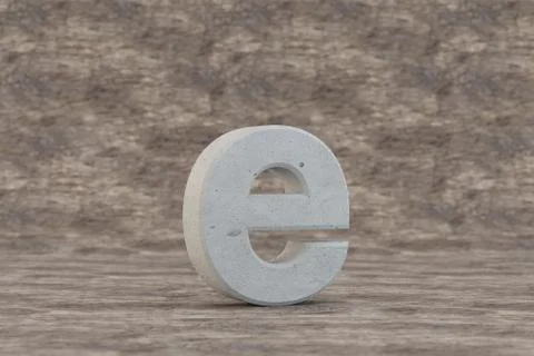 Concrete 3d letter E lowercase. Hard stone letter on wooden background. 3d Stock Illustration