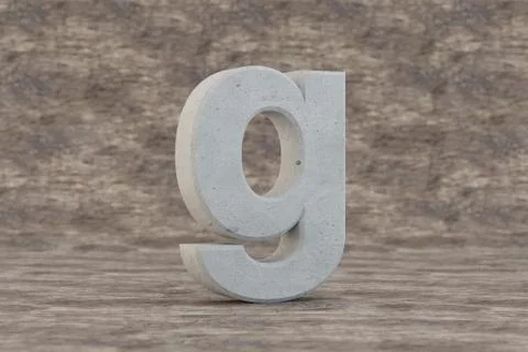 Concrete 3d letter G lowercase. Hard stone letter on wooden background. 3d Stock Illustration