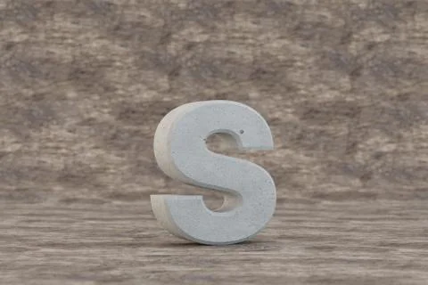 Concrete 3d letter S lowercase. Hard stone letter on wooden background. 3d Stock Illustration